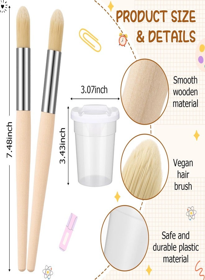 Sinload 6 Set Watercolor Paint Brushes and Paint Cups with Lids for Kid Toddler Baby Jumbo Brushes with Chubby Wood Handles Easy to Grip Paintbrushes Non Toxic Vegan Bristles for Craft Painting Art - Image 2